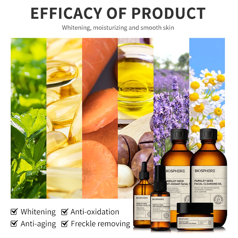 Organic Natural Anti-Oxidant Skin Care Set Whitening Anti-Aging Freckle Removing Facial Kit with Parsley Seed for Face
