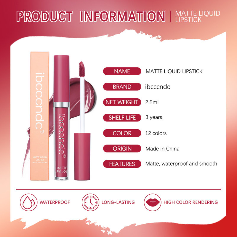 12 Colors Matte Long-Lasting Waterproof Non-Fading Non-Stick Gel Lip Gloss Mineral Lipstick for Cross-Border Use