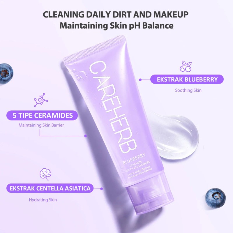 OEM ODM Blueberry Ceramide Low PH Gel Facial Cleanser Skin Repair Ance Foaming Face Wash Set for Skin Care