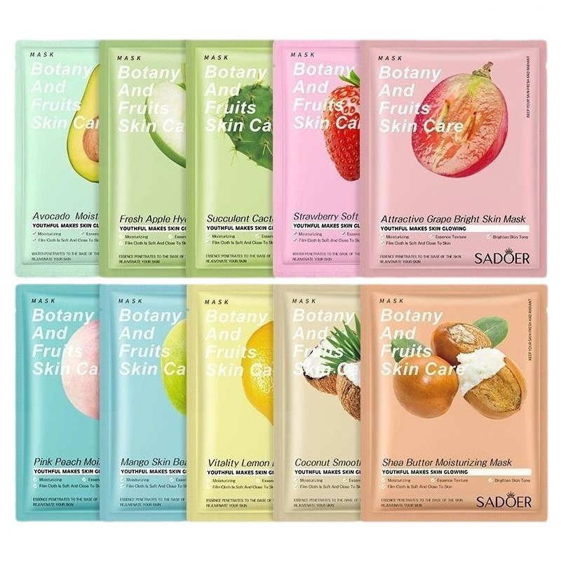 Sadoer Plant Mask Series Hydrating Fruit Moisturizing Facial Sheet Cross-Border Foreign Trade Wholesale for Face