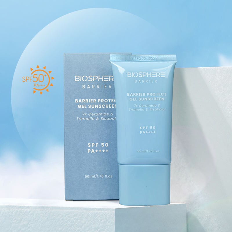 OEM Natural Face Skin Waterproof Anti-Sunblock Screen Cream 100% Vegan Barrier Protect Gel Sunscreen for Oily Skin SPF 50