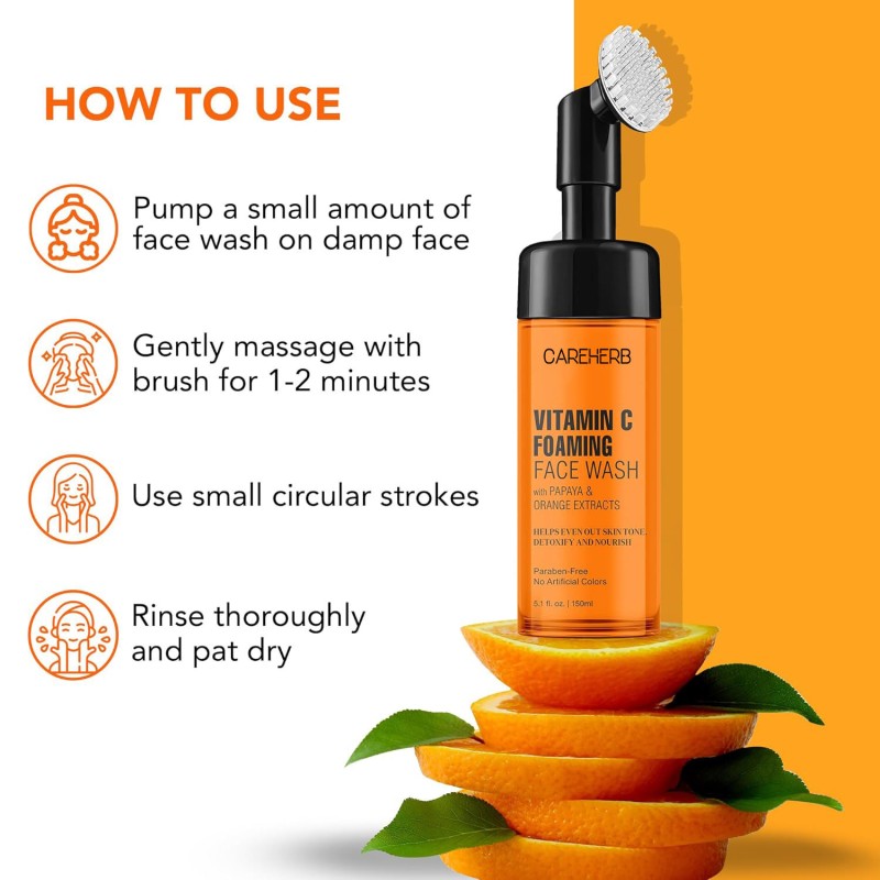 Vitamin C Foaming Face Wash with Papaya Orange Normal Reducing Dullness Dark Spots Whitening Facial Cleanser Foam Skin Care Set