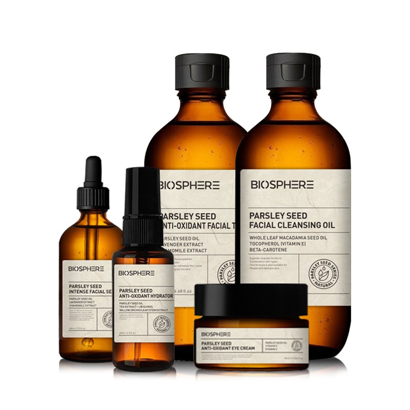 Organic Natural Anti-Oxidant Skin Care Set Whitening Anti-Aging Freckle Removing Facial Kit with Parsley Seed for Face