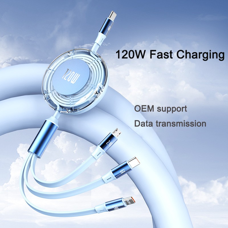 USB Cable Manufacturer - 120W 3 in 1 Retractable OEM
