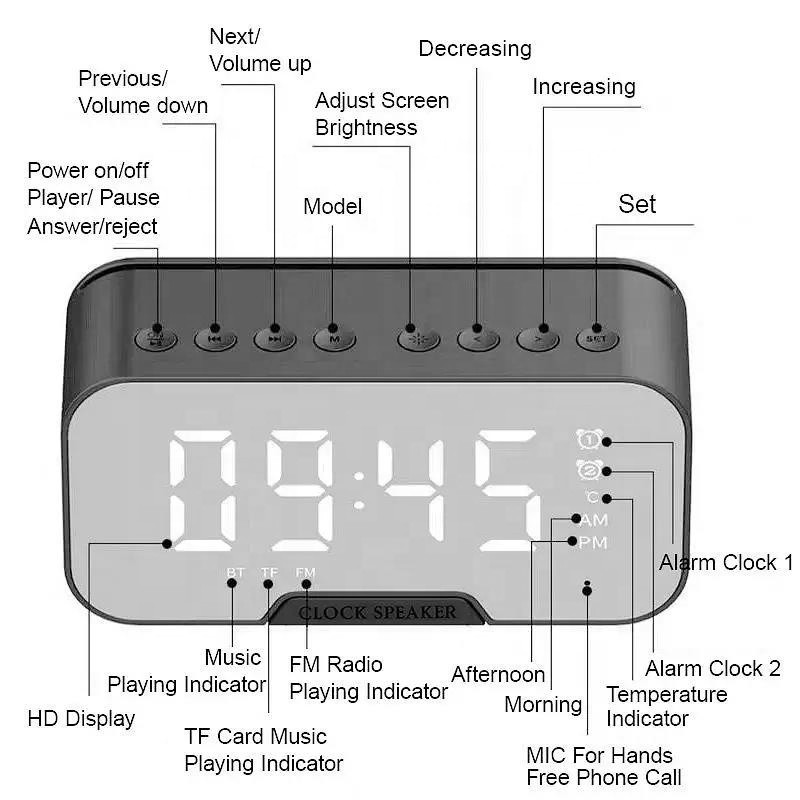 BT Speaker Factory - OEM Mini LED Mirror Alarm Clock Speaker