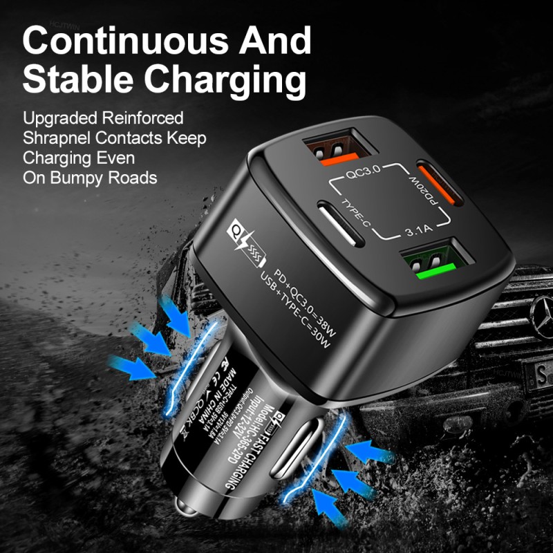 Car Charger Manufacturer - 38W 4 Port QC PD OEM