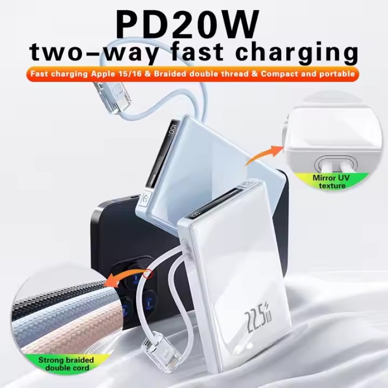 Power Bank Manufacturer - OEM Custom Logo Built-in Cable Charger