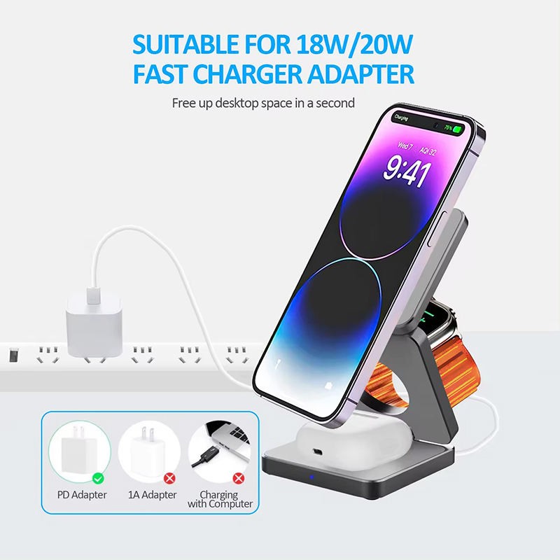 Foldable Charger Supplier - OEM 3-in-1 Wireless Charging Dock