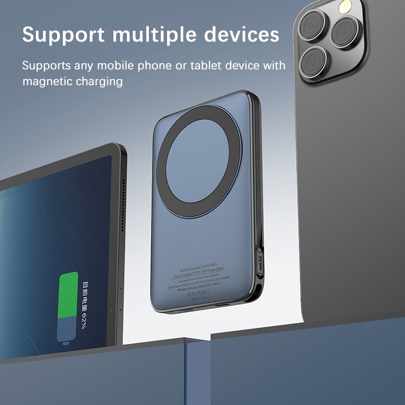 Wireless Power Bank Supplier - OEM PD22.5W Built-in Cable Charger