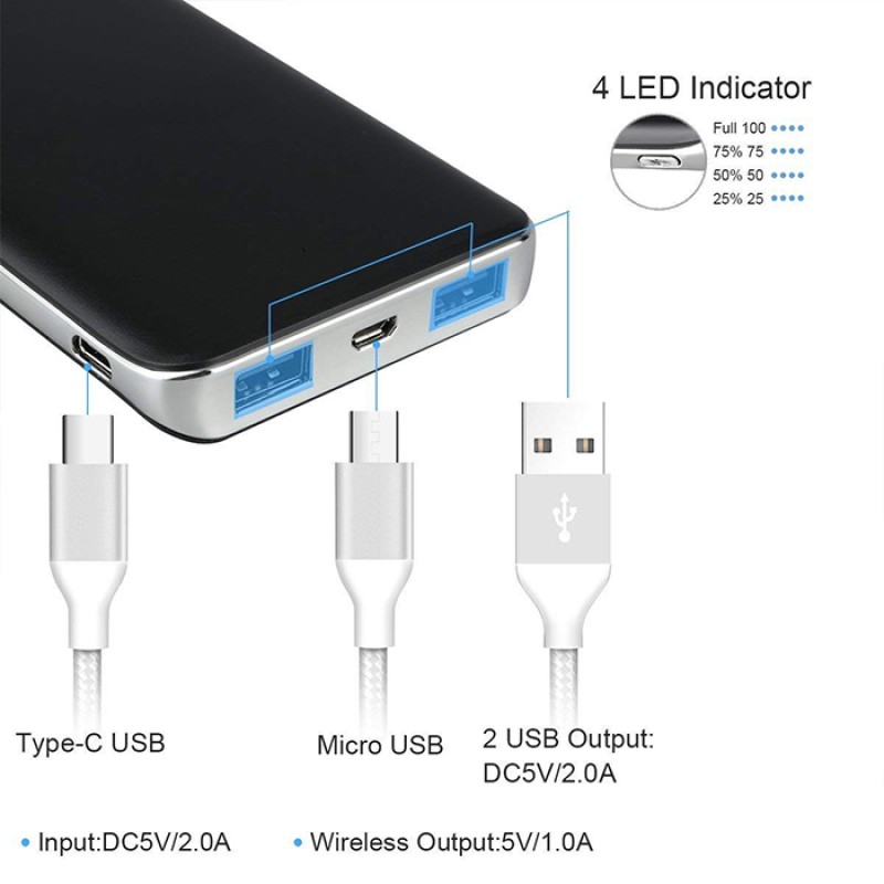 Power Bank Factory - OEM Built-in 4 Cables Wireless Charger