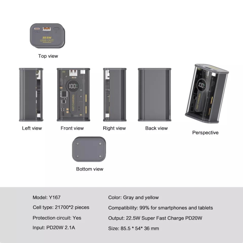 Power Bank Factory - OEM Transparent Digital Display PD22.5W