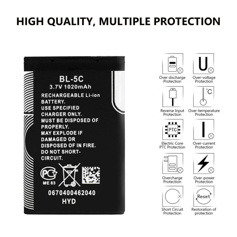 Mobile Battery Factory - OEM BL-5C 1020mAh Li-ion Battery