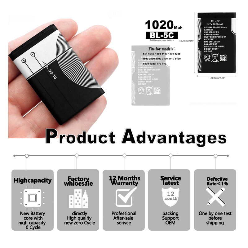 Mobile Battery Factory - OEM BL5C BL-5C Replacement Battery