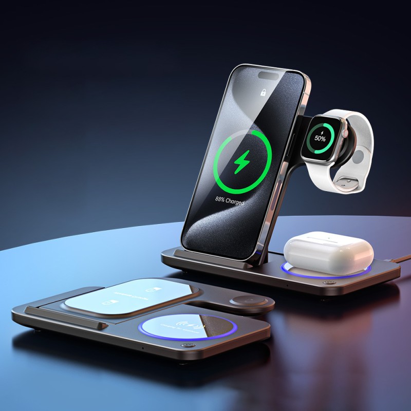 Wireless Charger Manufacturer - OEM 3-in-1 Foldable Phone Stand