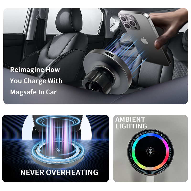Car Charger Factory - Magnetic 15W QC3.0 Ambient Light
