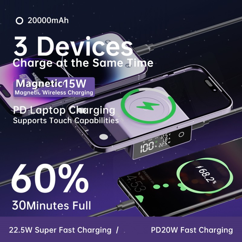 Power Bank Supplier - OEM 20000mAh Magnetic Wireless Power Bank
