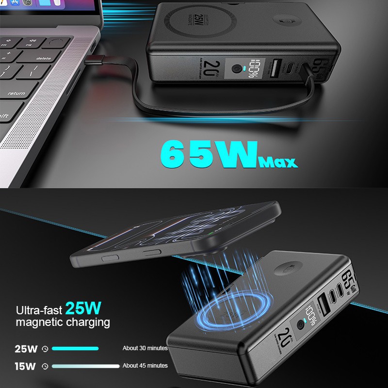 Power Bank Factory - OEM 20000mAh 65W GaN Magnetic Wireless