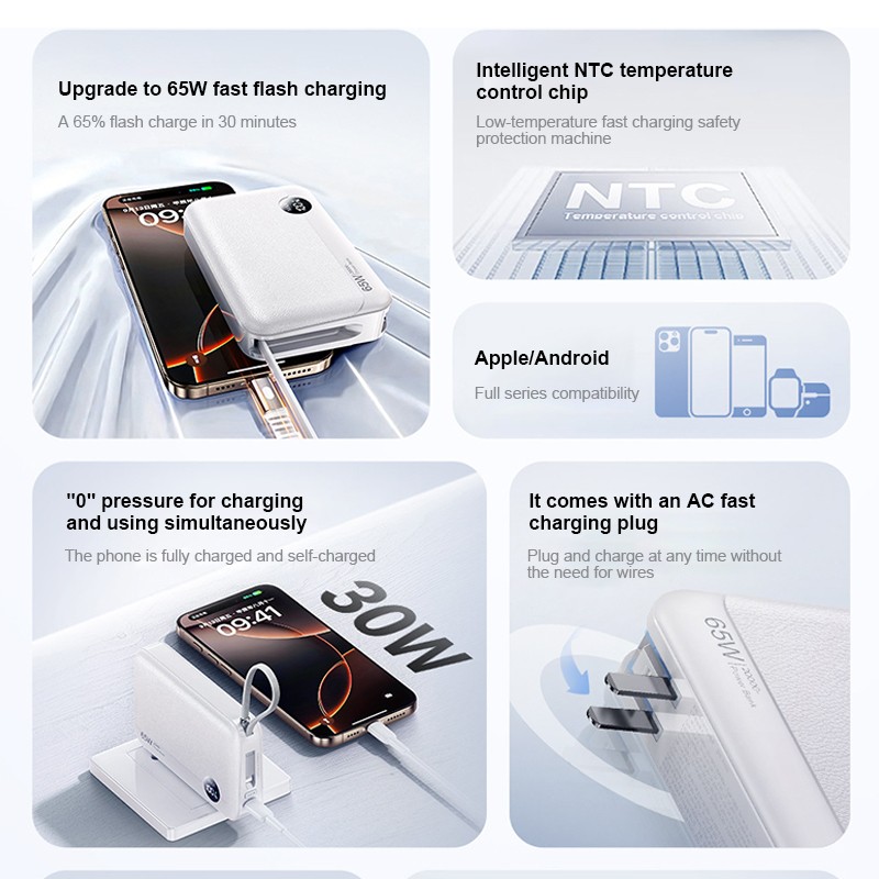 Power Bank Supplier - OEM 65W GaN Retractable Cable