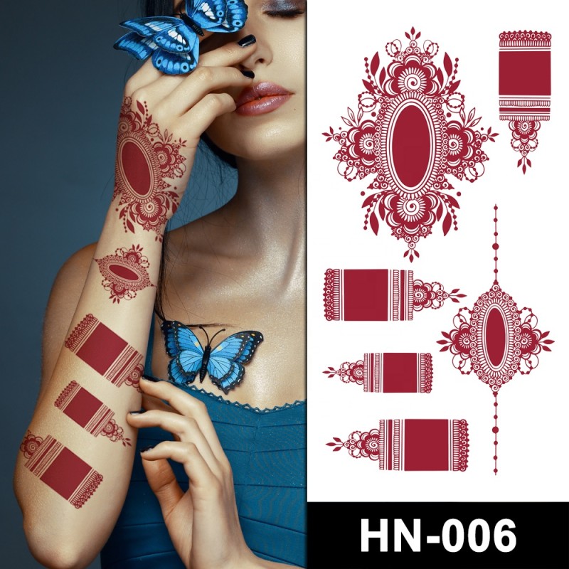 HN 500 Tattoo Designs in Shop Transfer Paper Burgundy Sexy Erogenous Lace Arm Finger Tattoo Sticker