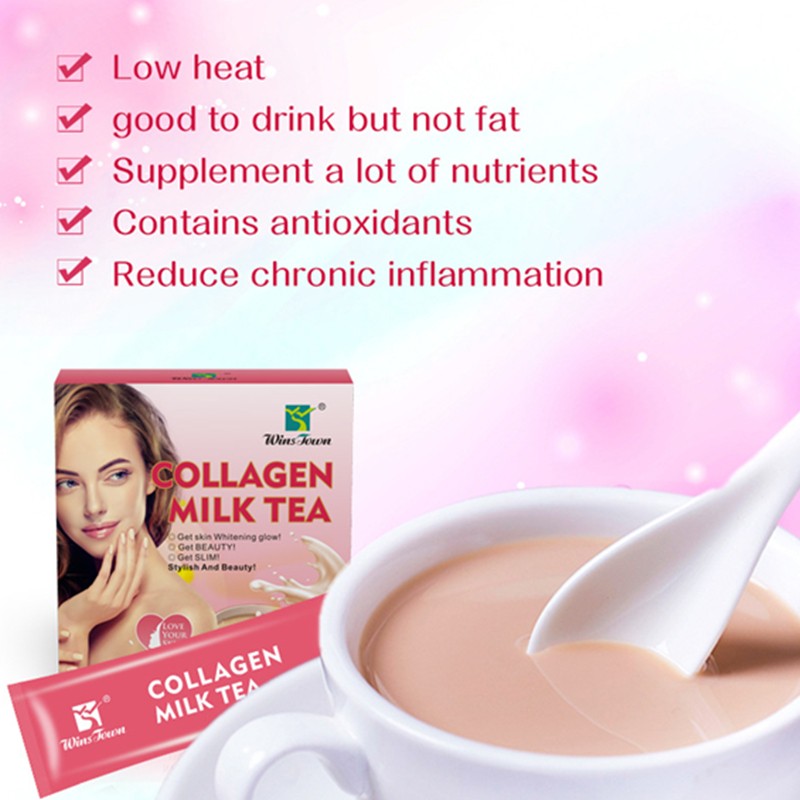 Wins Twon 10bags Collagen Milk Tea Glowing Anti Aging Slimming Tea for Skin Whitening