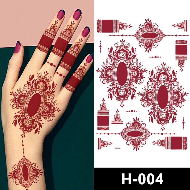 H Henna Red Lace Tattoo Sticker Water Transfer Temporary Sexy Lace Tattoo Stickers Girl Hand Body Fake Tattoo