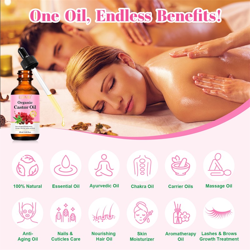 ELAIMEI Organic Cold Pressed Castor Oil Hair Growth Promoting Lash Brow Thicker SEFUDUN Pure Castor Oil Cold Pressed Hexane Free