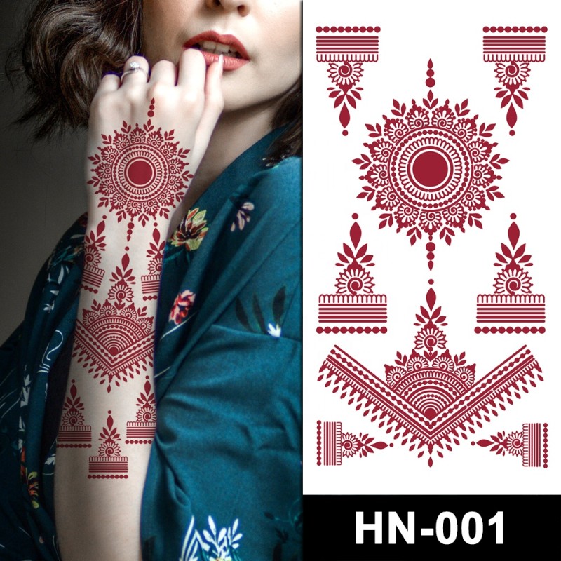 HN 500 Tattoo Designs in Shop Transfer Paper Burgundy Sexy Erogenous Lace Arm Finger Tattoo Sticker