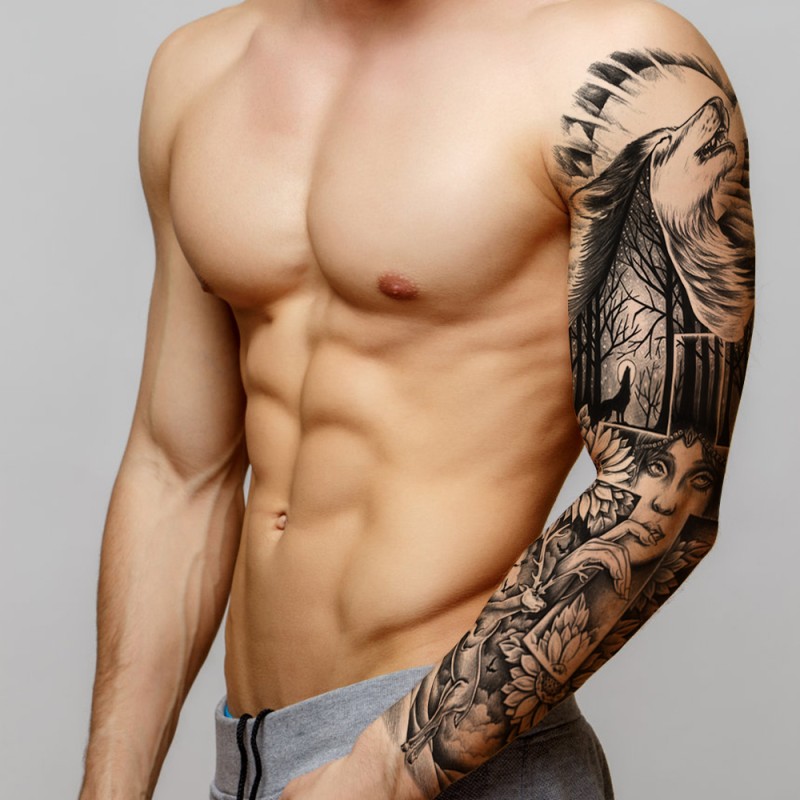 Anti-sweat Temporary Tattoo tiger lion Big Flower Arm Quality Temporary Tattoo Stickers for Vending