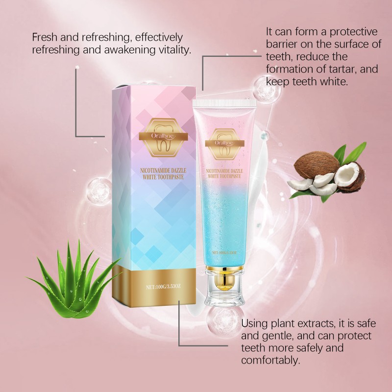 ORALHOE Niacinamide Dazzle White Aloe Vera Toothpaste Nicotinamide Deeply Remove Stains Mint Whitening Toothpaste 100g
