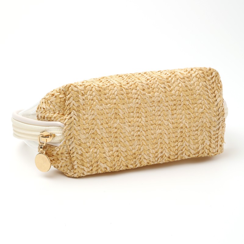 Handmade Woven Cosmetics Storage Bag Custom Straw Makeup Bag Travel case clear Makeup Bags