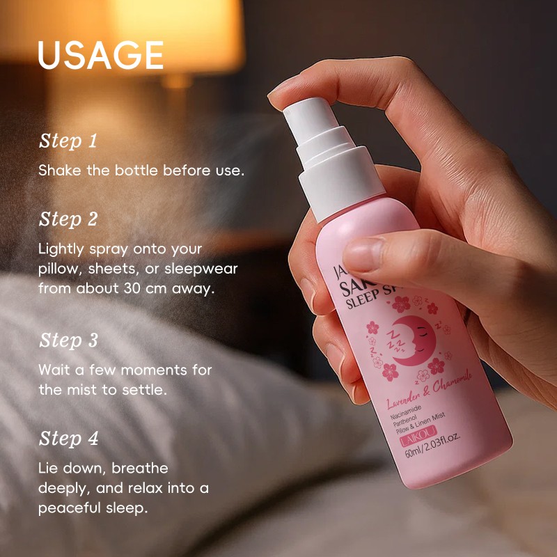 LAIKOU Japan Sakura Sleep Aid Spray Lavender Chamomile Sleeping Spray for Women Pillow Linen Mist 60ML