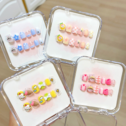 Cute Cartoon Children Nail Stickers Wearable Fake Nails Tips Finger Application Accessory Handmade Wearable Nails