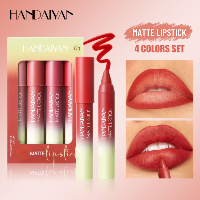 HANDAIYAN Smooth Matte 4 Colors Luxury Set Lip Liner Crayon Lipstick OEM Long Wear Pigmented Lips Makeup