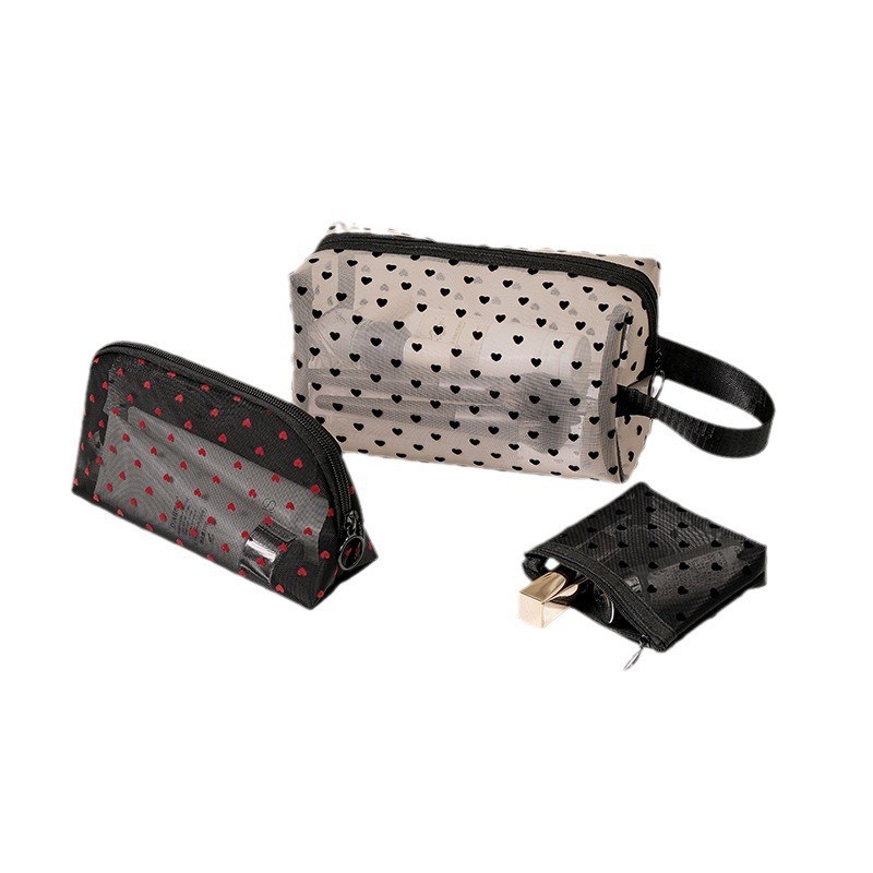 Transparent Love Mini Travel Nylon Net Yarn Makeup Cosmetic Bag Make up Organizer