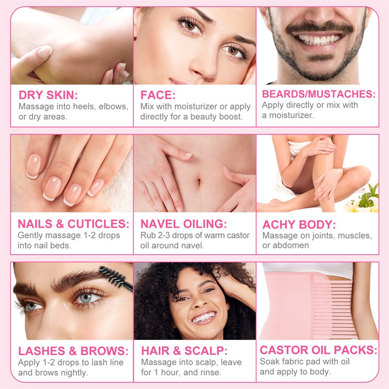 ELAIMEI Organic Cold Pressed Castor Oil Hair Growth Promoting Lash Brow Thicker SEFUDUN Pure Castor Oil Cold Pressed Hexane Free