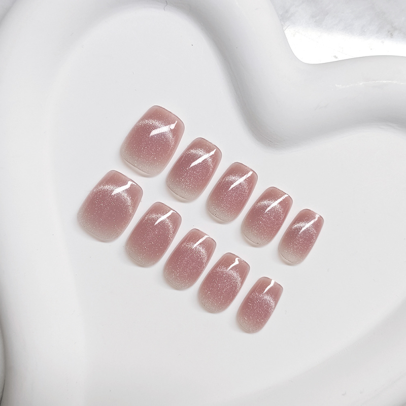 Pink Smile Cat Eye Short Nail Stickers 30PCS Blush Wearable Nail Decals for Fingers Brightening Crystal Nails Pieces