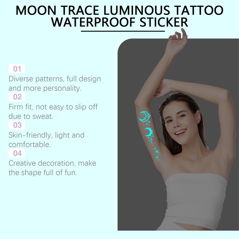 Zephoco 2pcs Unique Blue Light Night Glow Effect Stunning Makeup Hiding Body Moon Trace Luminous Tattoo Waterproof Sticker