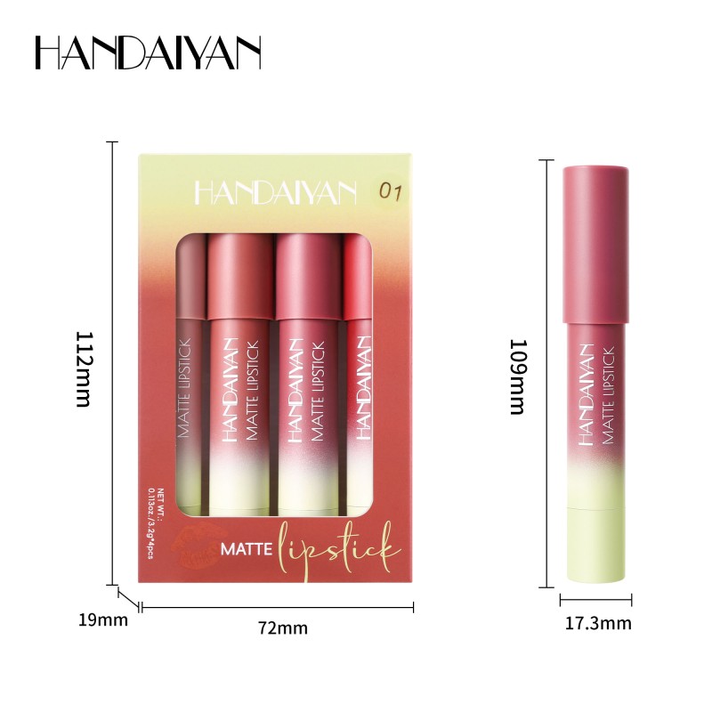 HANDAIYAN Smooth Matte 4 Colors Luxury Set Lip Liner Crayon Lipstick OEM Long Wear Pigmented Lips Makeup