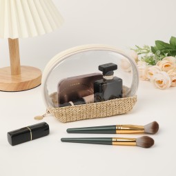 Handmade Woven Cosmetics Storage Bag Custom Straw Makeup Bag Travel case clear Makeup Bags