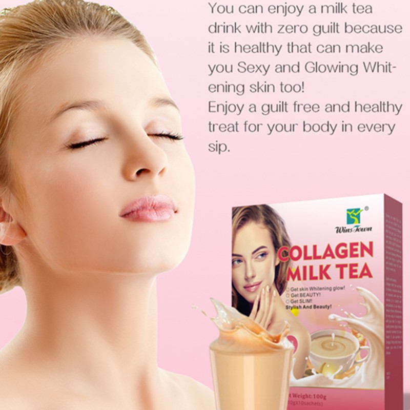 Wins Twon 10bags Collagen Milk Tea Glowing Anti Aging Slimming Tea for Skin Whitening