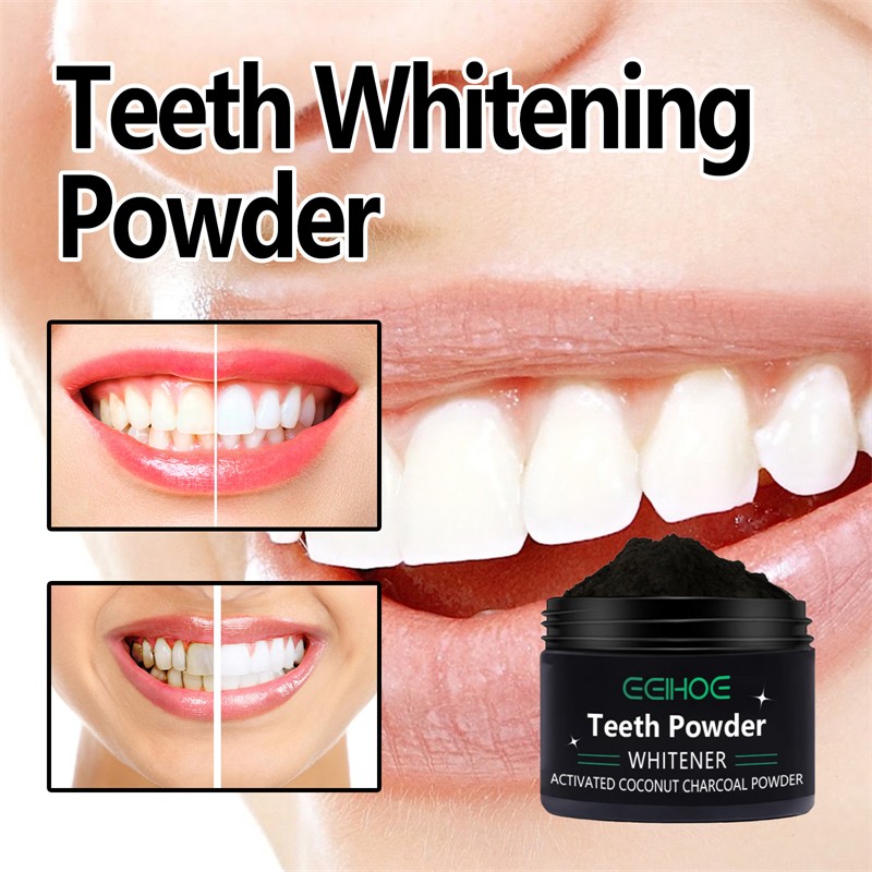 EELHOE 30g Activated Coconut Charcoal Teeth Whitening Powder Yellow Teeth Stains Bad Breath Removing Powder Whitener for Teeth