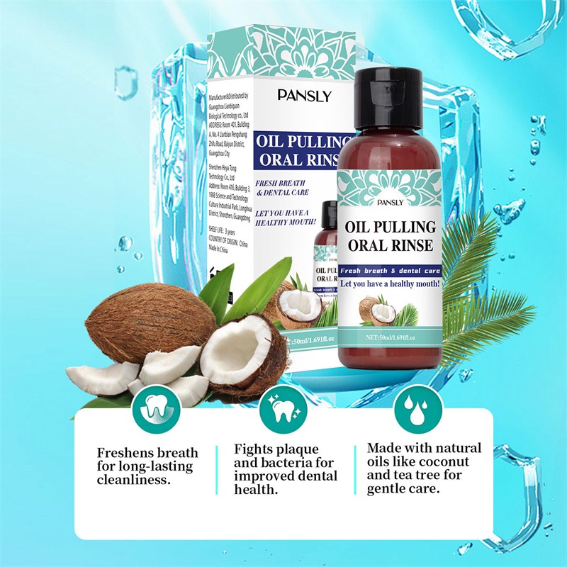 Pansly 50ml Oil Pulling Oral Rinse Breath Freshening Plaque Reducing Gums Strenghtening Yellow Teeth Removing Mouthwash