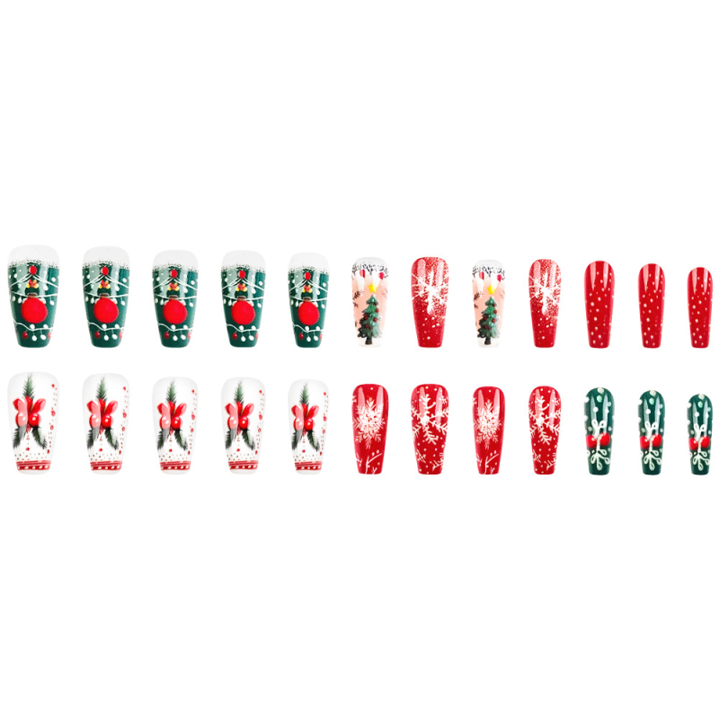 24pcs Christmas Themed Nail Art Stickers Snowflake Christmas Tree Wearable Nail Tips for Fingers