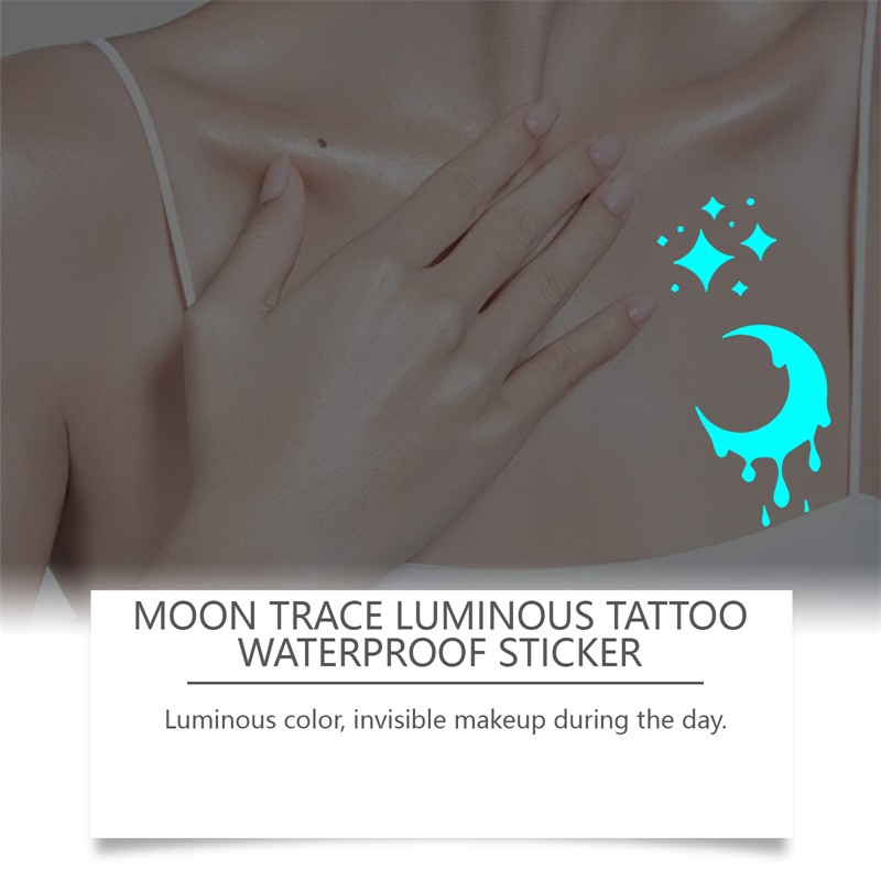 Zephoco 2pcs Unique Blue Light Night Glow Effect Stunning Makeup Hiding Body Moon Trace Luminous Tattoo Waterproof Sticker