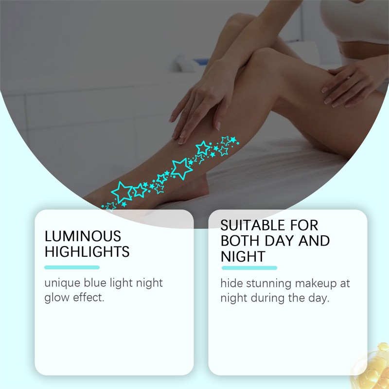 Zephoco 2pcs Unique Blue Light Night Glow Effect Stunning Makeup Hiding Body Moon Trace Luminous Tattoo Waterproof Sticker