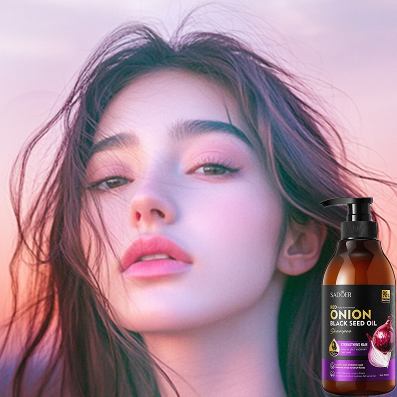 Sadoer 500ml Cleansing Softening Smoothing Roughness Improving Split Ends Reducing Onion Black Seed Oil Volumizing Hair Shampoo