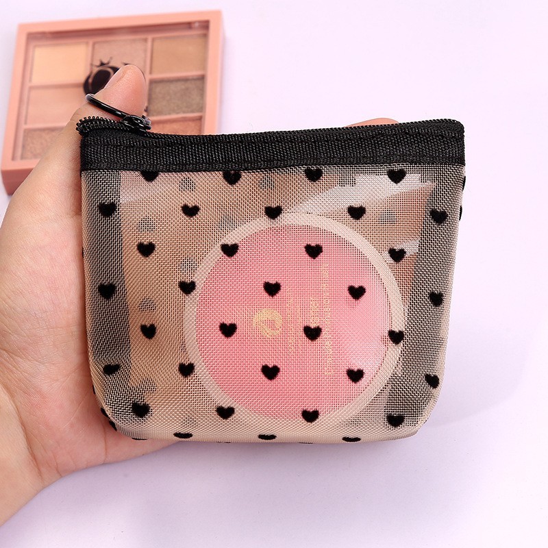Transparent Love Mini Travel Nylon Net Yarn Makeup Cosmetic Bag Make up Organizer