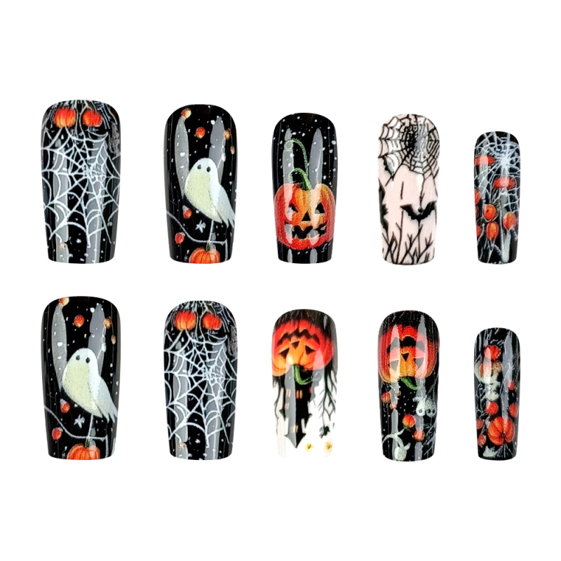 Halloween High-End Nail Art Pieces Pumpkin Lantern Ghost Nail Stickers Hot Selling Spider Web French French Onlays for Fingers