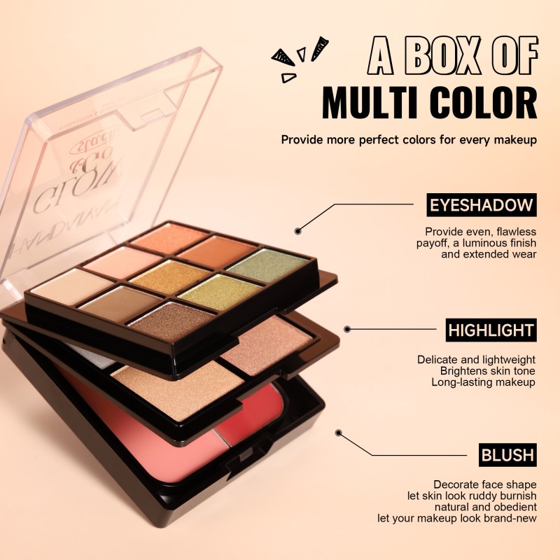 HANDAIYAN Glow Go Stack 3 in 1 Eyeshadow Highlight Disc Blusher Matte Shimery Multifunction Makeup Palette Cosmetic Case