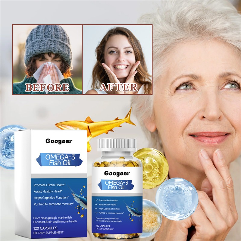 Googeer 120pcs Brain Health Promoting Healthy Heart Assisting Cognitive Function Improving omega 3 Fish Oil Capsules